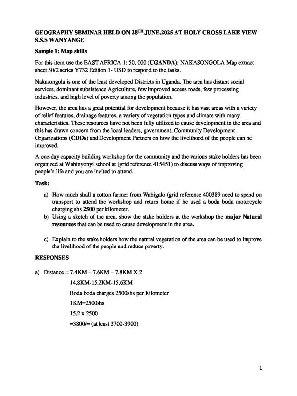 UCE Holy Cross Geography Seminar Revision Items 2025
