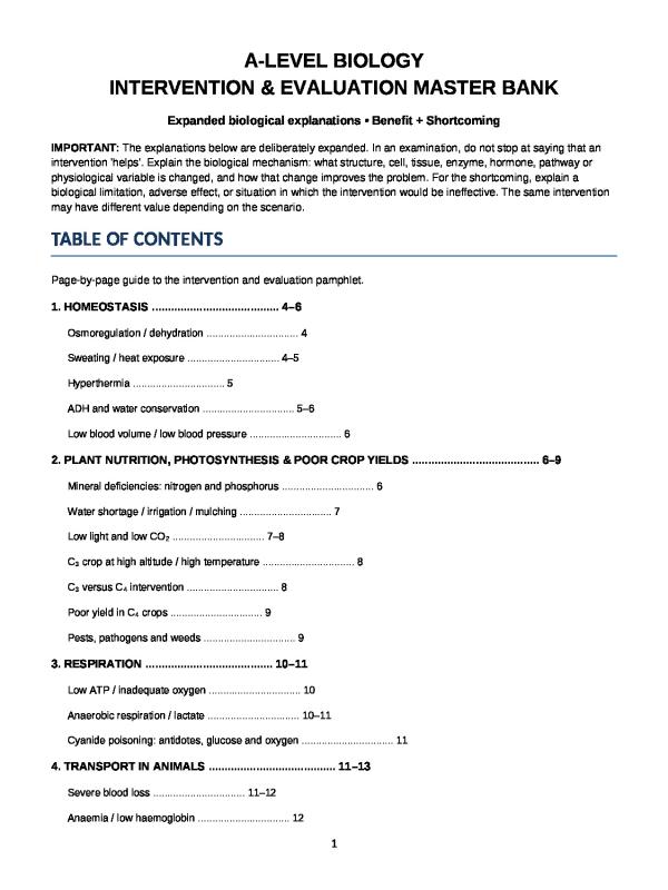 A-Level Biology Interversion Evaluation Assessment