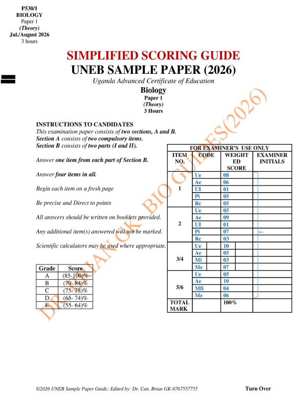 EDDITTED UACE  UNEB SCORE GUIDE FOR BIOLOGY paper 1
