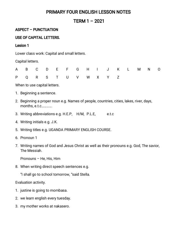 Primary four English notes