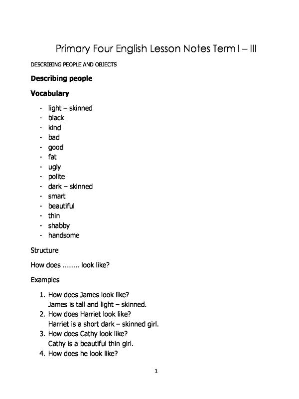 Primary Four English Language Revision Notes | P.4 Uganda Curriculum