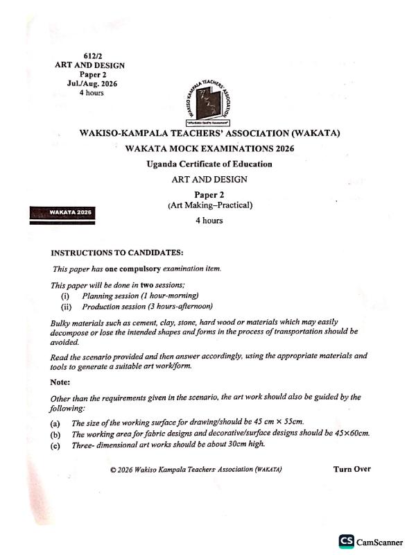 Wakata Joint Mock Art and Design Exam Paper 2026