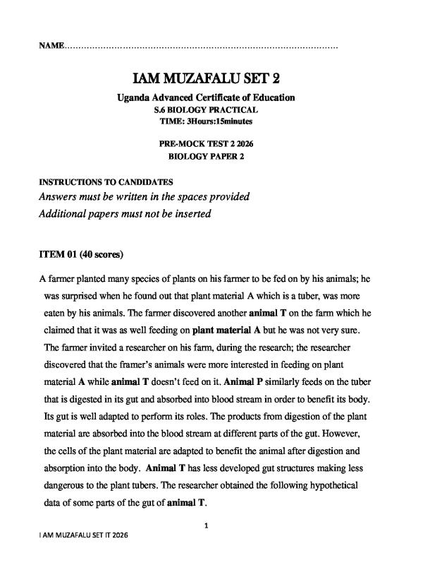 Biology Paper 2 Pre-Mock Examination