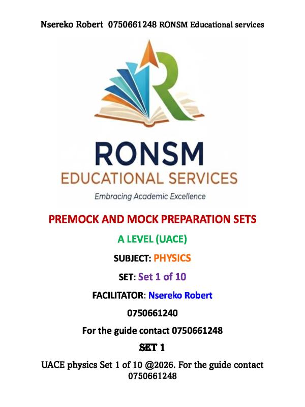 UNEB UACE Physics Mock Examination Paper 2026 - Advanced Level Preparation
