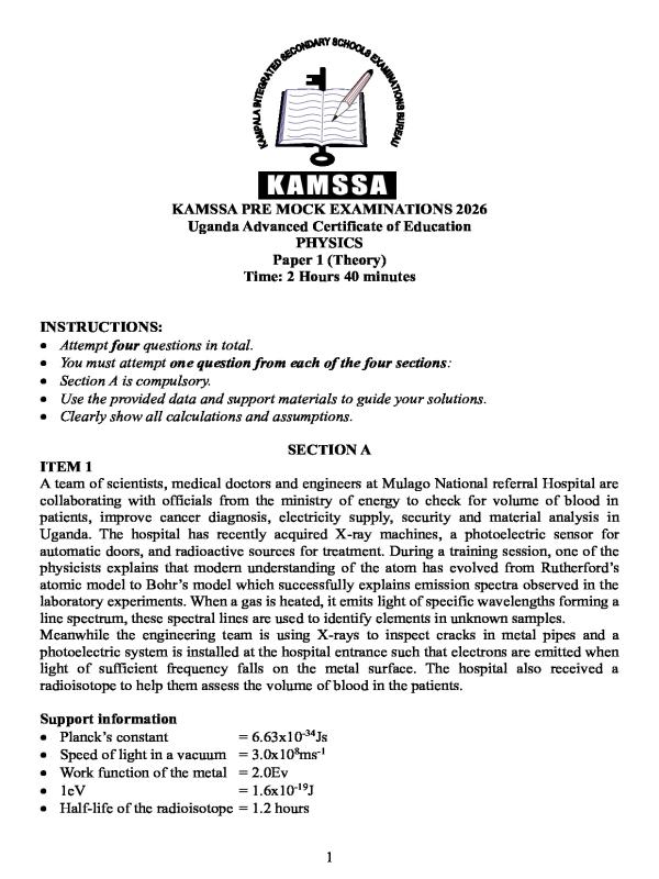 UACE Physics Exam Revision Paper