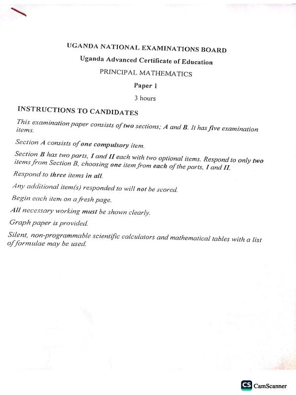 UNEB S6 Mathematics Paper 1 Revision Questions and Practice Items