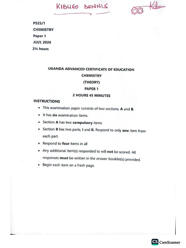 Chemistry Paper 1 Scoring Guide & Marking Scheme