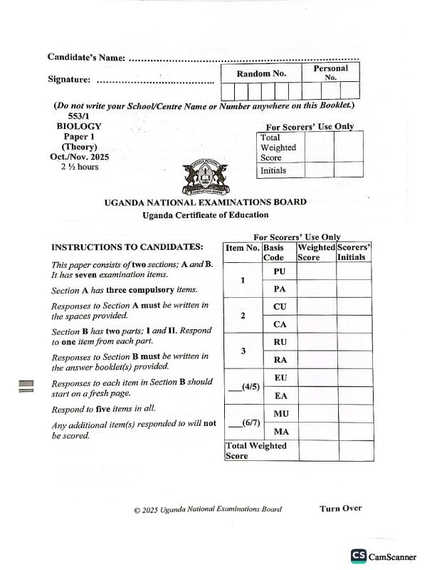 UNEB UCE Biology Exam Prep & Revision Materials 2025