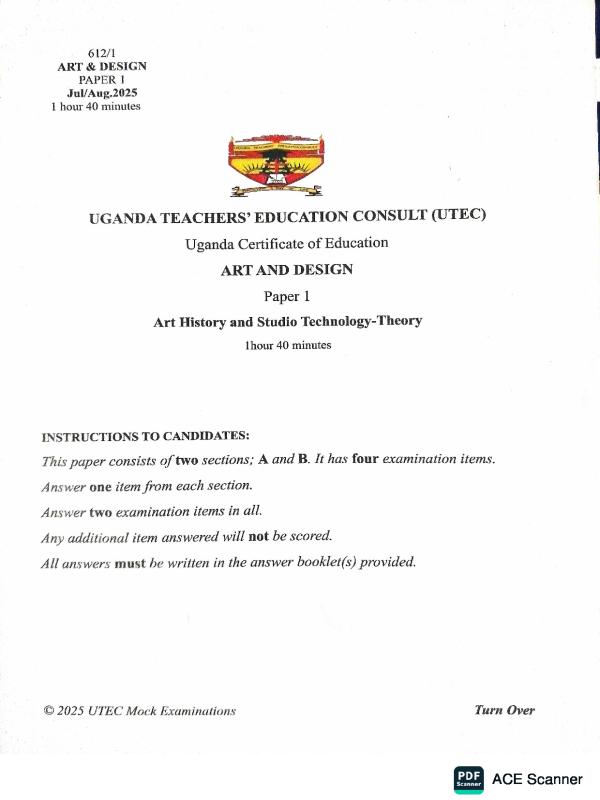 UCE UTEC Art Exam Past Paper