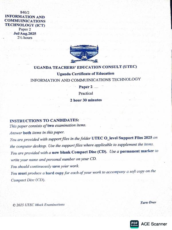 UCE UTEC ICT PAPER 2 ITEMS