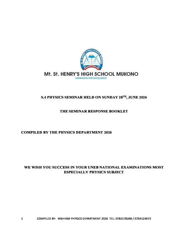 S4 Physics Seminar 2026 Item Responses - Mt. St. Henry's SS Mukono