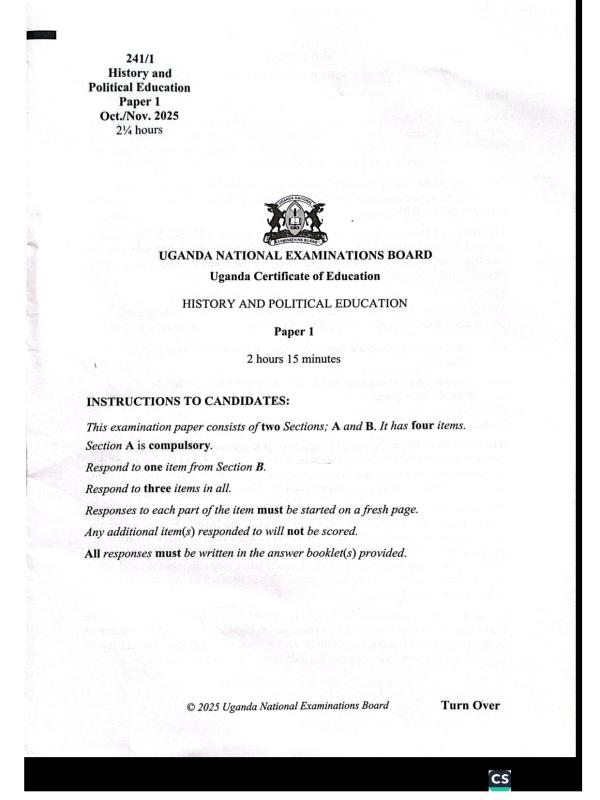 UCE HISTORY SCORE GUIDE 2025