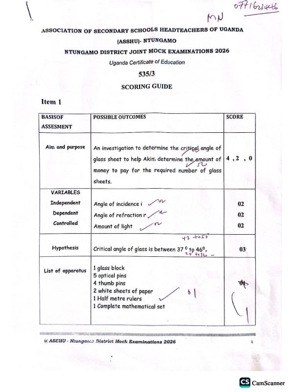 ASSHU Joint Mock Physics Paper 3 Scoring Guide 2026