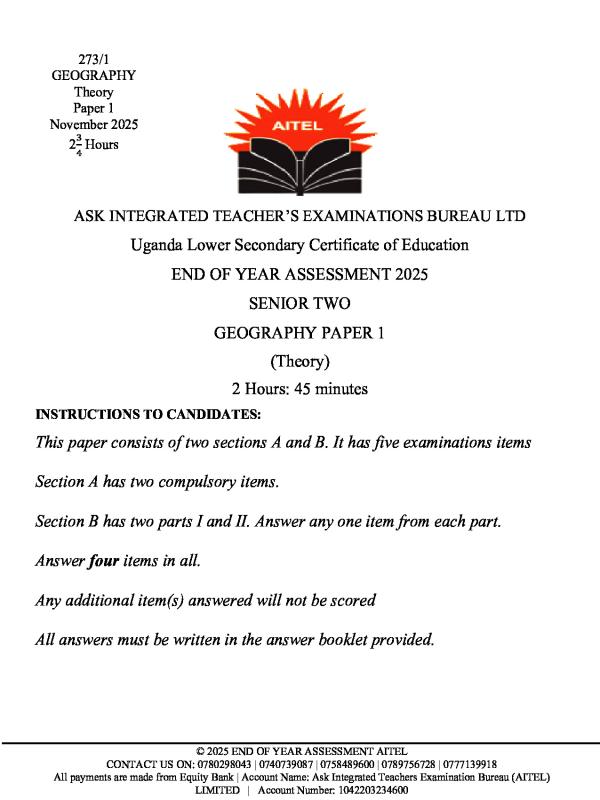 GEOGRAPHY SENIOR TWO ASSESSMENT