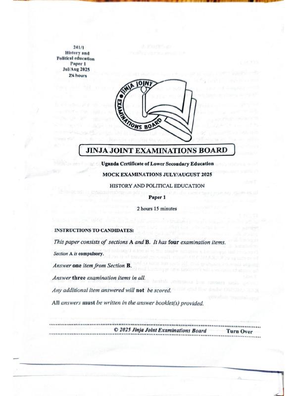 Senior Four History JJEB Mock Examination Paper