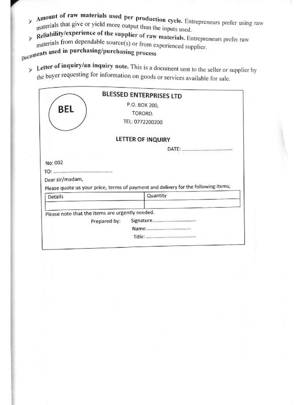 Documents Used in Purchasing Farm Inputs - O-Level Agriculture Notes