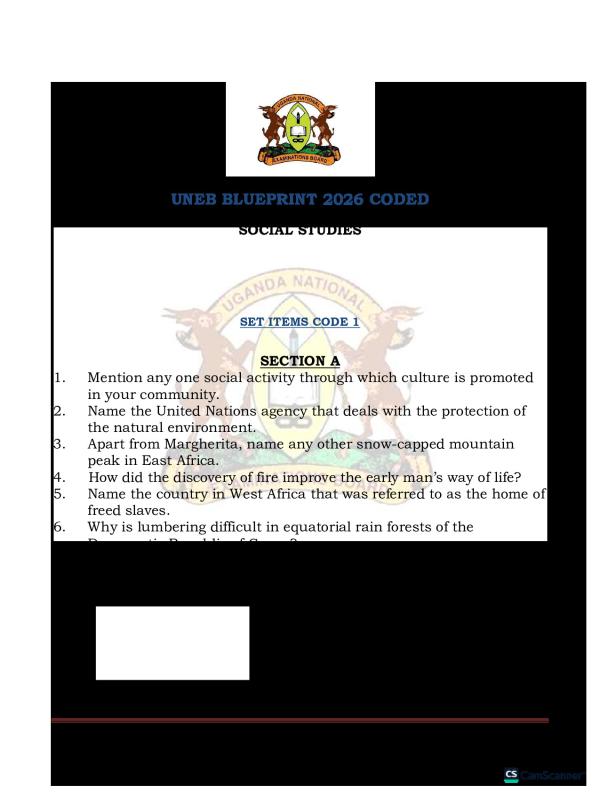 2026 SST coded UNEB BLUE PRINT