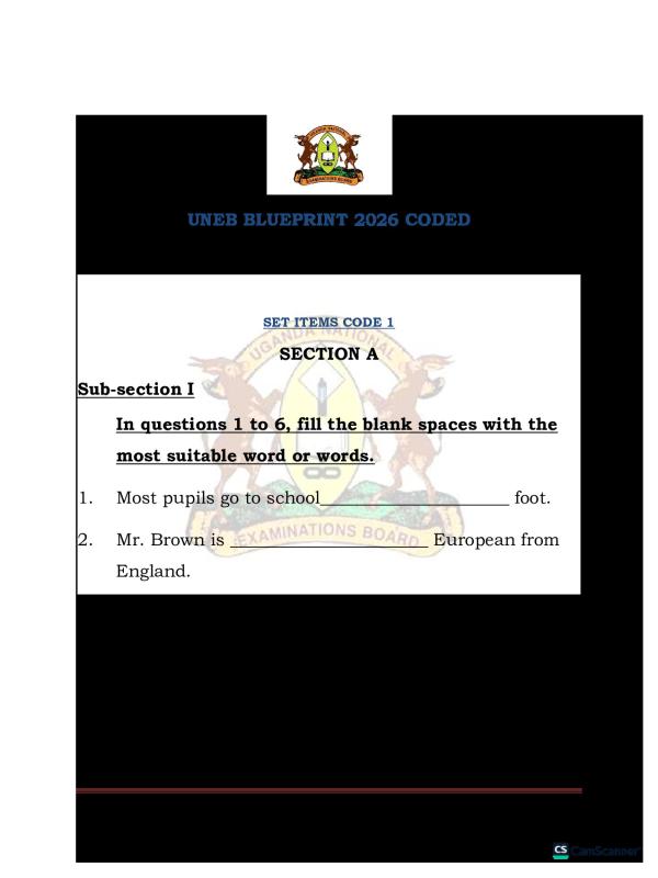 2026 UNEB English Language Coded Assessment Blueprint