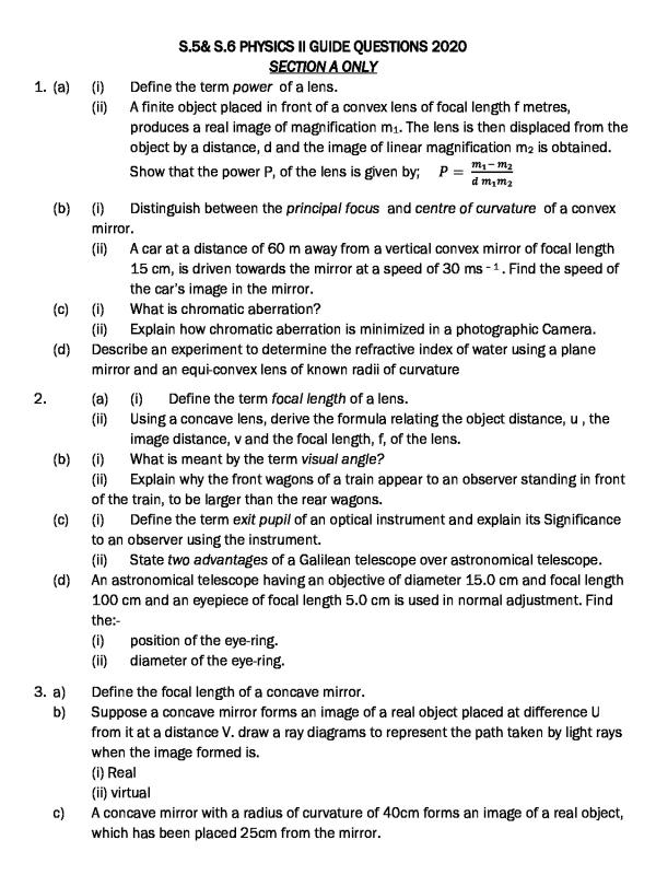 S.6 Physics Paper two Revision Questions