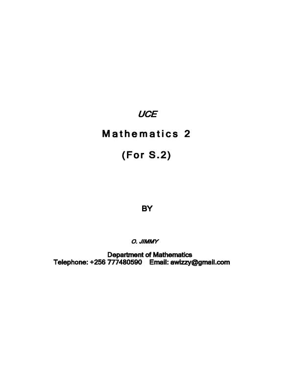 Senior two Mathematics lesson Notes