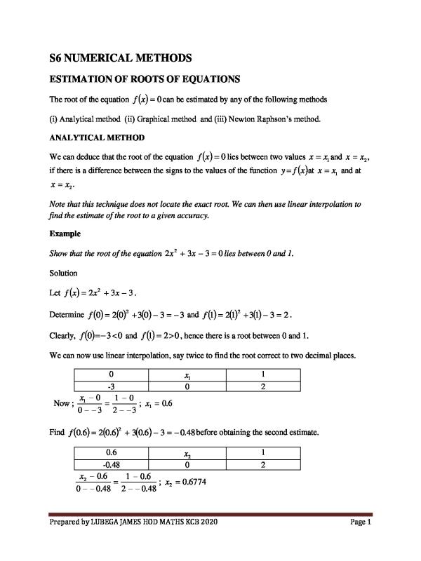 S.6 Mathematics Numerical Methods