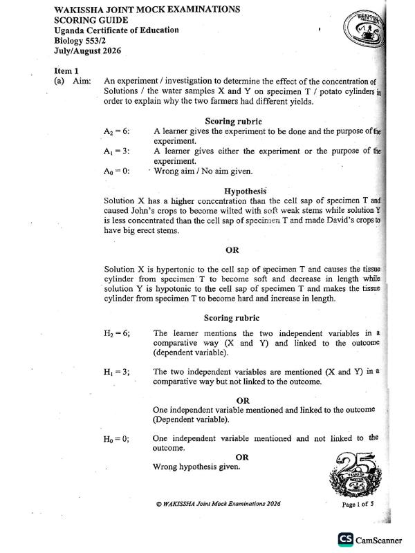 WAKISSHA BIOLOGY Practical Revision Guides for Paper 2 and Paper 3