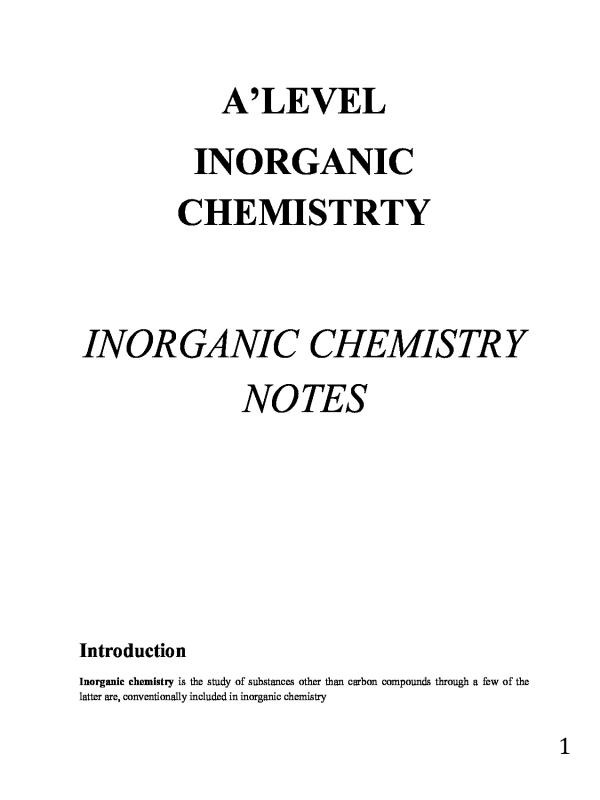 Inorganic Chemistry Revision Notes Advanced level