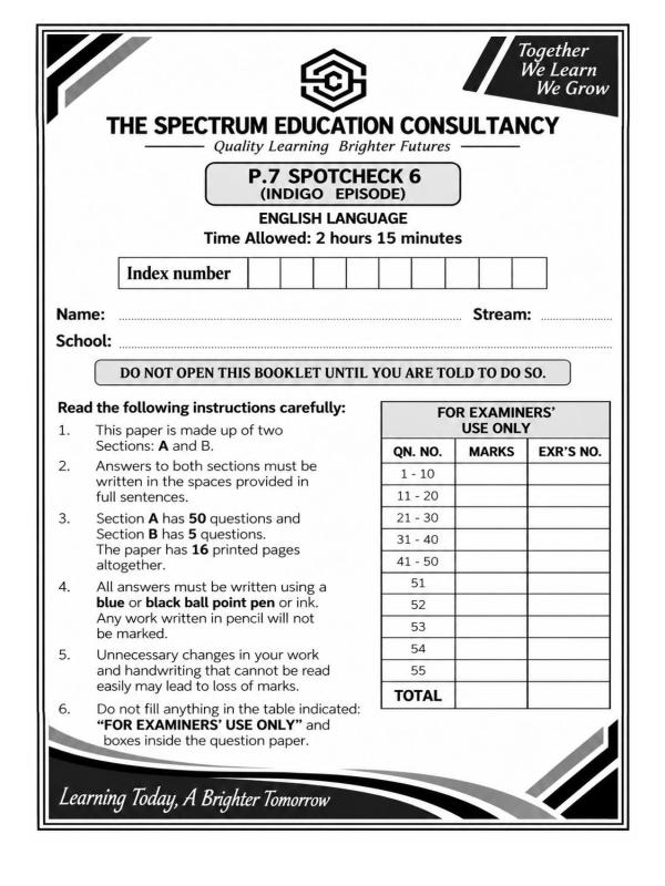 P.7 English Pre PLE Spot check set  2026