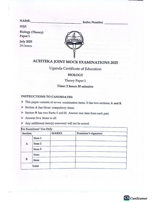 Aceiteka mock Biology paper one
