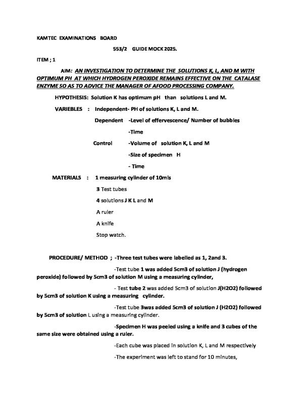 KAMTEC Biology Scoring Guide for paper 2 2025