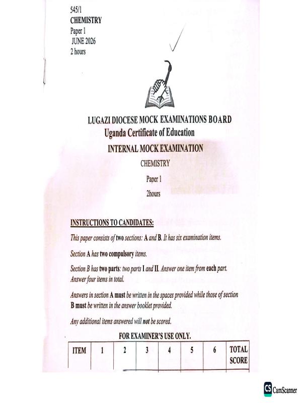 Lugazi UCE Chemistry Paper 1 2026
