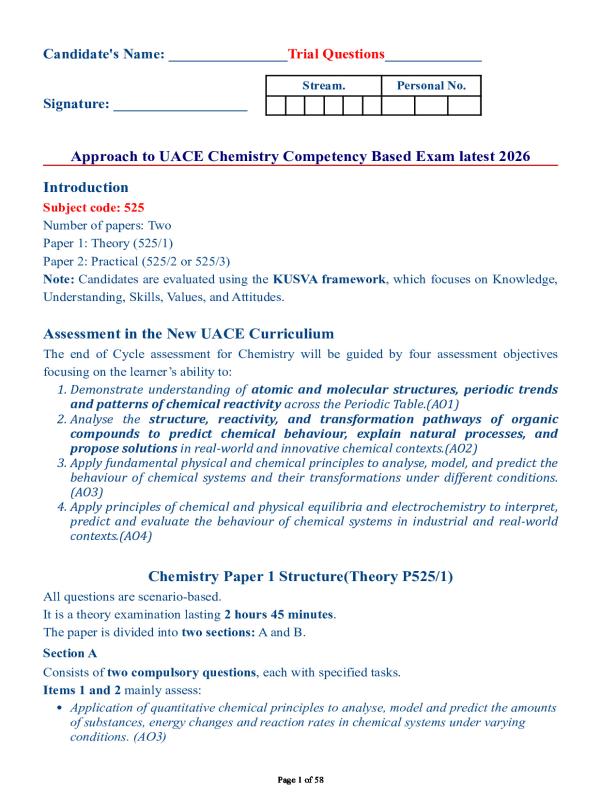 A-Level facilitation on Chemistry Paper 1 & 2 CBC