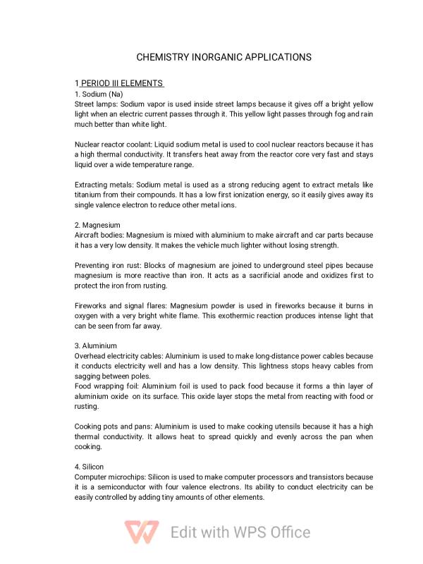 Advanced Level Inorganic Chemistry Applications Study Resource