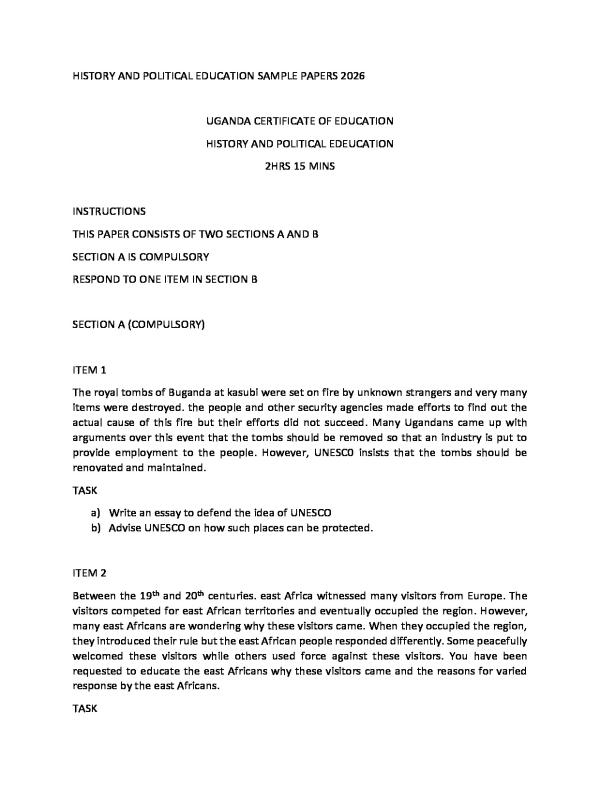 History and Political Education Sample Papers 2026