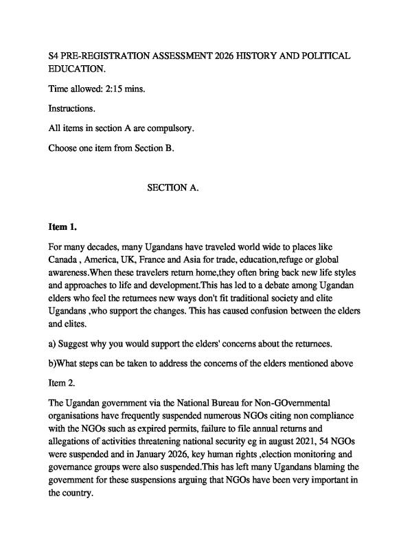 S4 PRE-REGISTRATION ASSESSMENT 2026 HISTORY AND POLITICAL EDUCATION