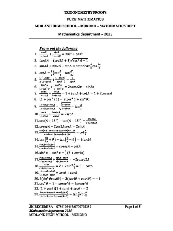 100 TRIGONOMETRY PROOFS ALEVEL MATHEMATICS