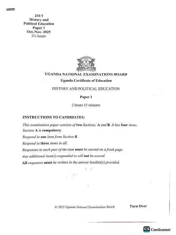 UNEB UCE 2025 History and Political Education Paper 1