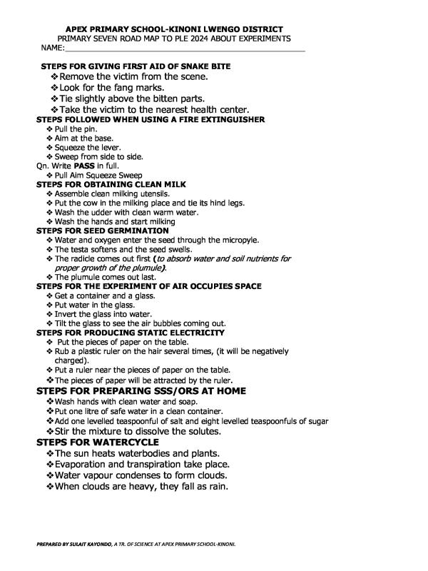 Primary Seven (P.7) Science  Scientific Experiments