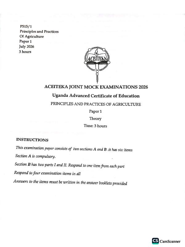 ACIETEKA UACE Agriculture Paper 1 (P515/1) 2026 Mock Exam