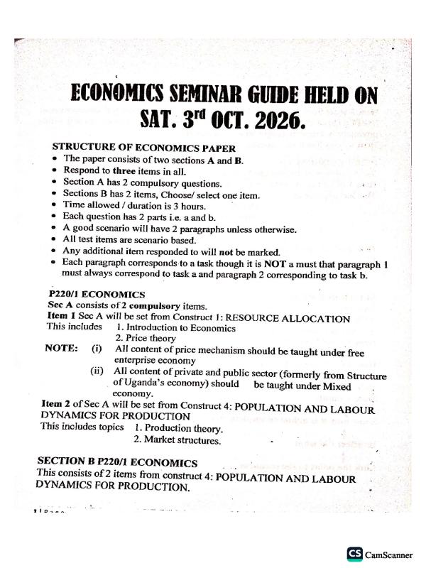 Economics Seminar Items and Revision Guide 2026