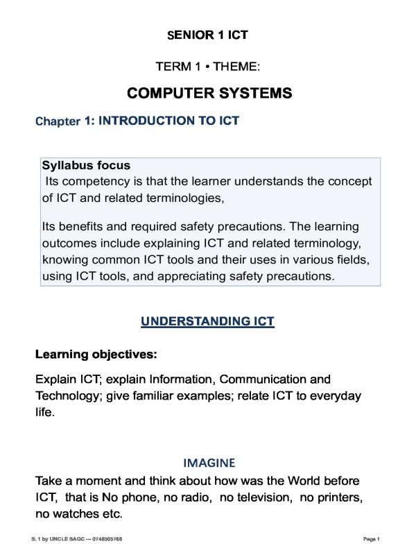 INTRODUCTION TO ICT.  senior 1