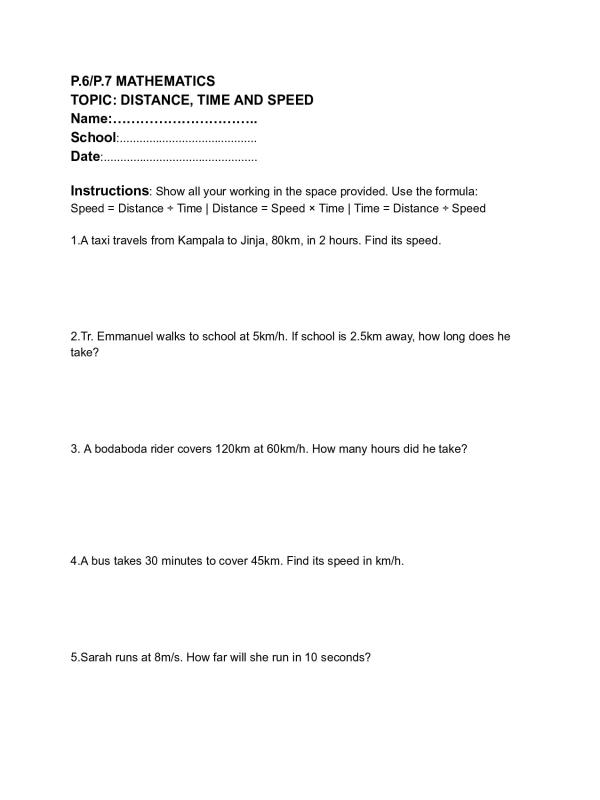 P.7 and P.6 Mathematics Topical questions
