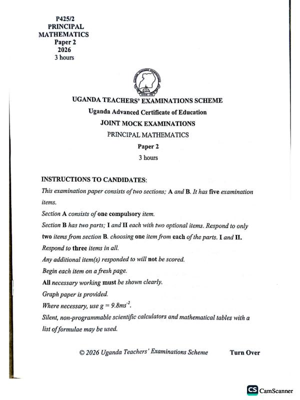 UTES Mock UACE Mathematics Paper 2 (2026)