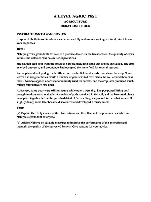Crop Production Test 01 - Uganda Curriculum (S1-S6)